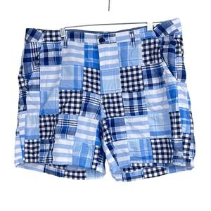 L.L. Bean Patchwork Shorts Womens 16 Favorite Fit Plaid Blue Preppy Coastal